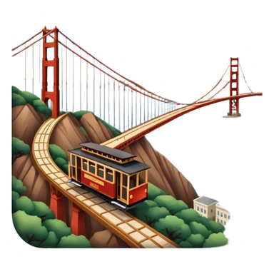 Make a full city of San Francisco with the Golden Gate Bridge in the background and a train car going up the hill sticker