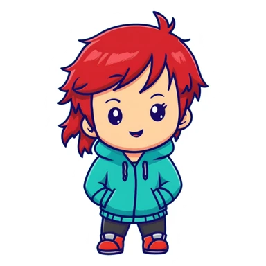chibi character with red hair, cute expression sticker