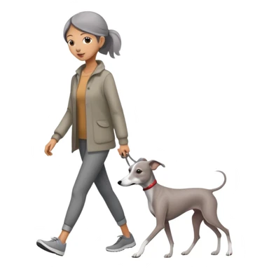 Asian girl walking an all grey Italian greyhound with no white nose, completely grey dog sticker
