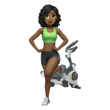 a girl with black hair and green eyes at the gym sticker