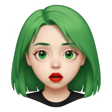 girl with green hair like Billie Eilish and red lipstick, surprised expression sticker