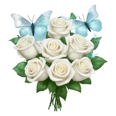 magical sparkling white roses bouquet with butterflies  sticker