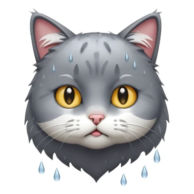 sad cat drenched in rain sticker