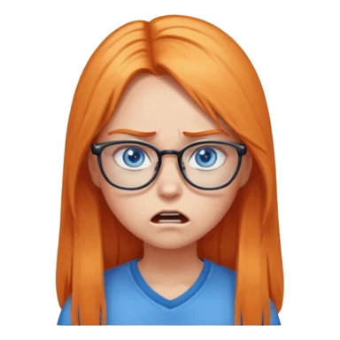 a girl with blue eyes, glasses and light orange long hair angry sticker