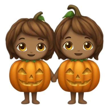 bay twins holding hands in pumpkin costume sticker