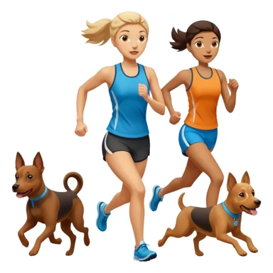 female runner doing canicross with two dogs, energetic, outdoors sticker