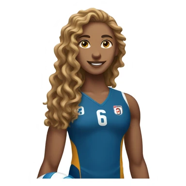 volleyball player with long curly hair and has a volleyball sticker