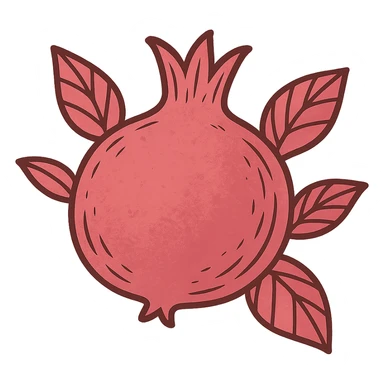 stylized pink pomegranate with leaves sticker