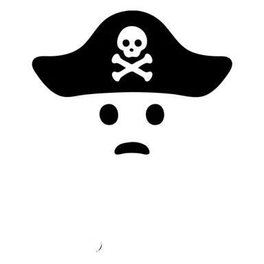 Change the swords and the pirate head to green. Ensure the background behind the swords and the head is pure white and hollow, with no black fill or shadow. Keep the hat black with the small skull-and-crossbones symbol. Maintain the clean, bold icon style. sticker
