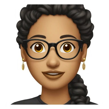 girl, big nose, long curly black hair, earrings, dark brown eyes, tan skin, freckles, glasses, glamour sticker
