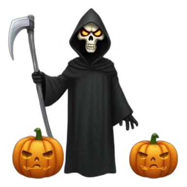 Grim Reaper costume with Pumpkin Mask on face sticker