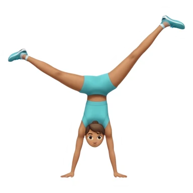 3D emoji style person doing cartwheel/flip pose, centered, soft shadow, white background. sticker