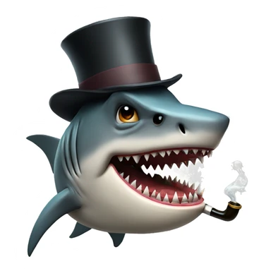 an angry shark smoking a pipe with a tophat sticker