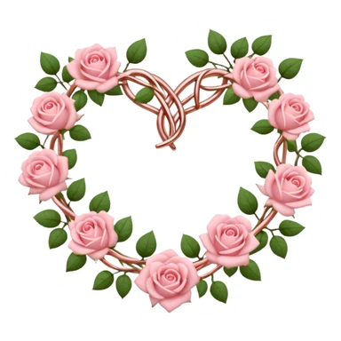 heart shape rose gold vine with pastel pink roses border sticker