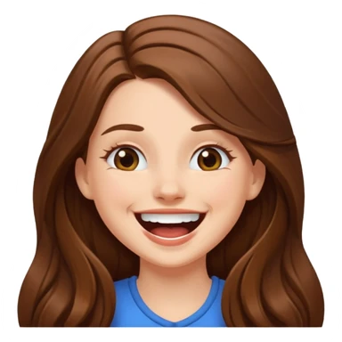 white girl with long brown hair, laughing sticker