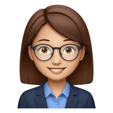 asian female accountant with eyeglasses, round face, brown hair, no tie sticker