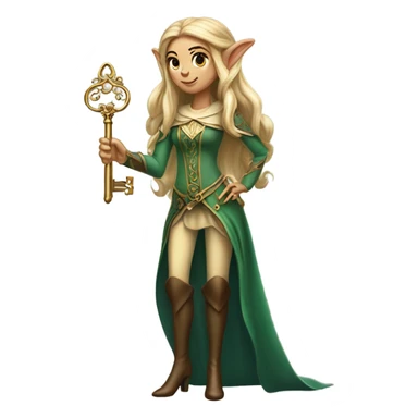 an elf woman login holding a big key sticker