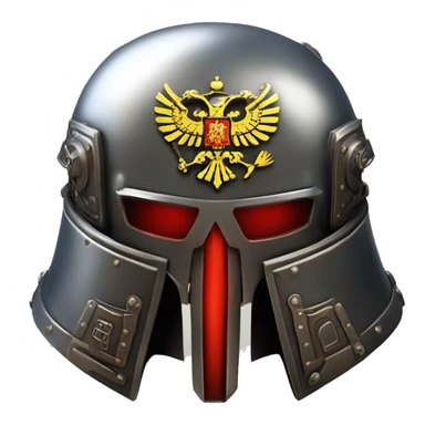 Astartes Warhammer 40K helmet with red lenses, featuring the Russian coat of arms. sticker