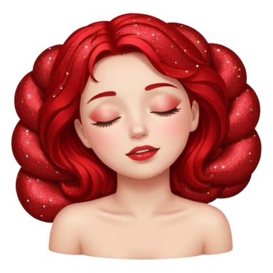 red glitter girl with closed eyes lying on the floor sticker