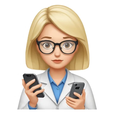 científica mujer viendo un celular sticker