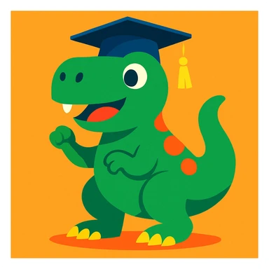 dinosaurio con gorro de grado, estilo cartoon vibrante sticker