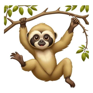 adorable lar gibbon, disney-style, swinging from a tree branch sticker