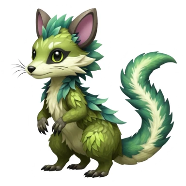 Realistic Sharp swampy realistic mossy grassy elemental ivy floral detailed Colorful translucent luminescent glowing Trico-Sergal-Furret-Ferret-Wolverine-Vernid-furry-fursona-fusion-Fakemon-animal-hybrid-creature, full body sticker