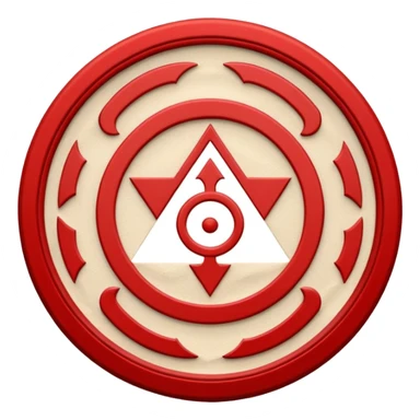 Create a circular casting sigil based off of the wizard101 balance school using base color off white/sand and trim color red. A scale is the main focus here  sticker