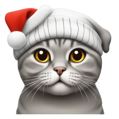 Gato Scottish fold blanco y Gris con gorro de navidad sticker