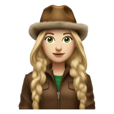 Realistic White girl with Long straight blonde hair, green eyes, tattoos, full body wearing Brown fur coat and fur hat and Brown leather boots sticker