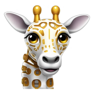 Una girafa robotica con patrones de circuitos brillantes en su piel, piernas con juntas móviles y piezas de metal relucientes sticker