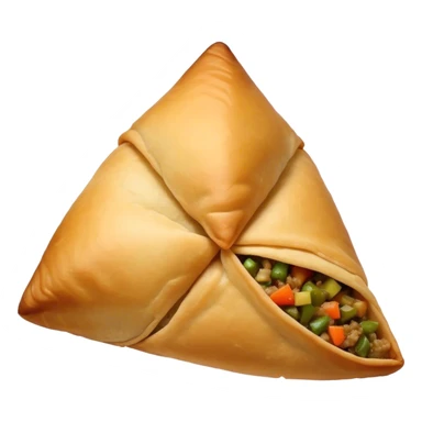Samosa Cinematic Realistic Samosa Snack Emoji, depicted as a crispy, golden triangular pastry filled with spiced vegetables or meat, rendered with rich textures and vibrant, appetizing lighting. sticker