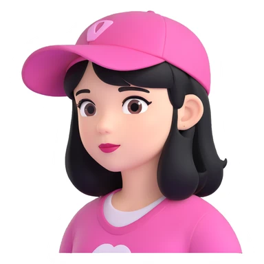 3D Disney style emoji of a girl with black hair, wearing a pink hat, looking sideways, referencing the provided image sticker