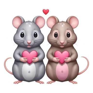 two fat little rats holding hearts one grey with white spots the other rat warm brown without spots sticker