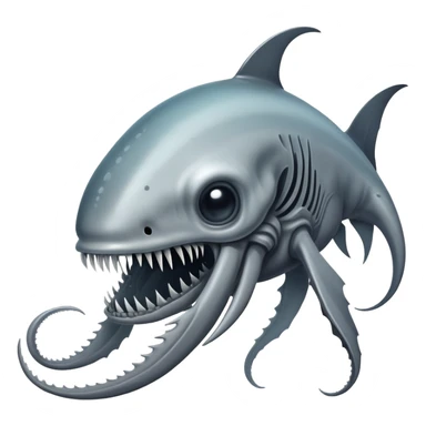 Sad Reaper Leviathan from Subnautica game, fearsome underwater creature with long mandibles, looking sad sticker