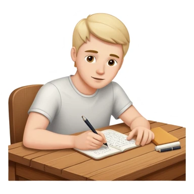 white man writing at a table sticker