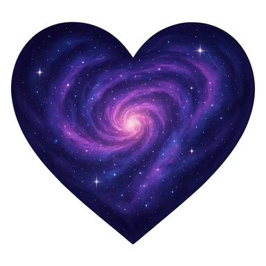 heart with a swirling galaxy core, digital illustration, no background sticker