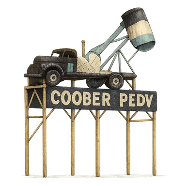 Такая же картинка с надписью Coober Pedy в слегка рисованном, но при этом объёмном стиле, прозрачный фон sticker