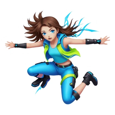 Neon cyberpunk style 
girl with brown hair and blue eyes 
falls sticker