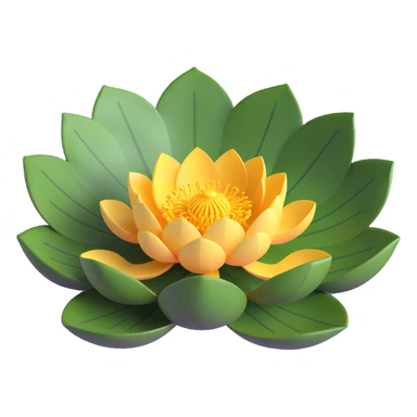 Detailed lotus flower with realistic lotus leaf - circular with characteristic notch, bowl-shaped with upturned edges and radial veining pattern sticker