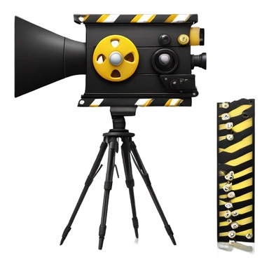 A black and yellow film reel, clapperboard, and movie camera. sticker