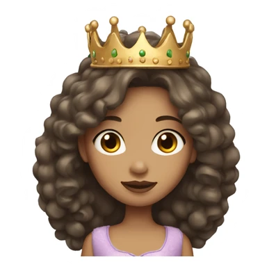 Light skin girl with long dark brown hair and crown sticker