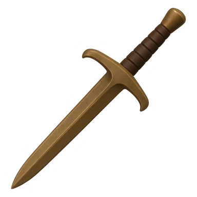 Transform this bronze 2h sword into a bronze longsword: make the blade slimmer and shorter, keep the realistic metallic and worn bronze look, in the style of emoji. The background should be transparent. sticker