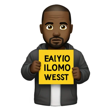 Kanye west holds a yellow sign with sticker