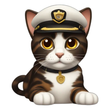 full brown and black calico cat wearing a pilot hat sticker