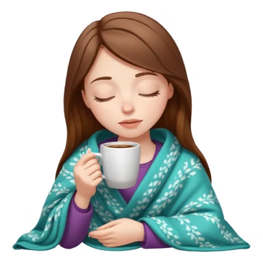brown-haired white girl inside a blanket sipping coffee eyes closed sticker
