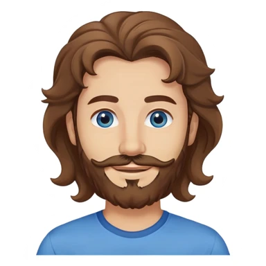 Lebanese man with one blue eye and one brown eye, light beard, kind smile, blue shirt, brown longish wavy hair sticker