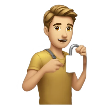 Classy young man struggling to get a key into a lock sticker