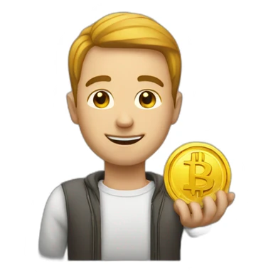 man paying with crypto currency sticker