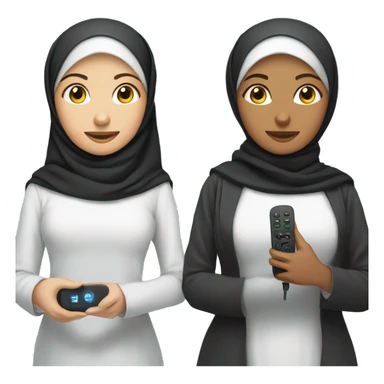 Hijabi girl holding  anki remote in one hand, computer emoji  in the other hand  sticker